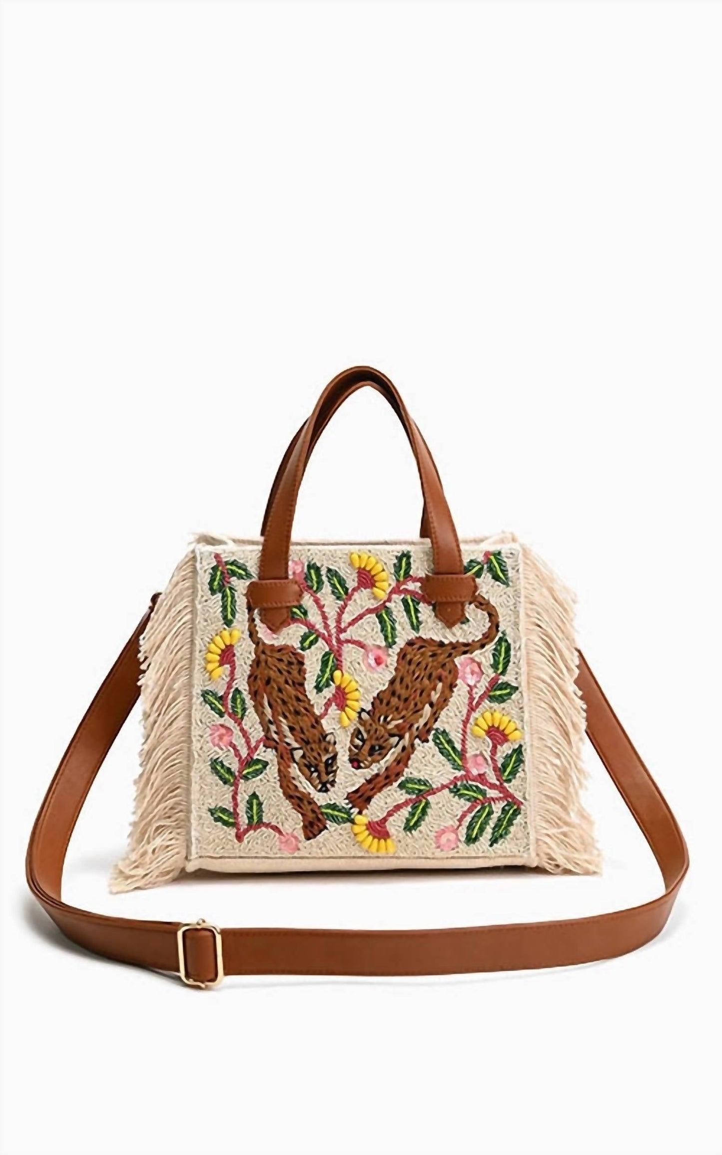 America & Beyond - Women's Temur Leopard Fringed Tote