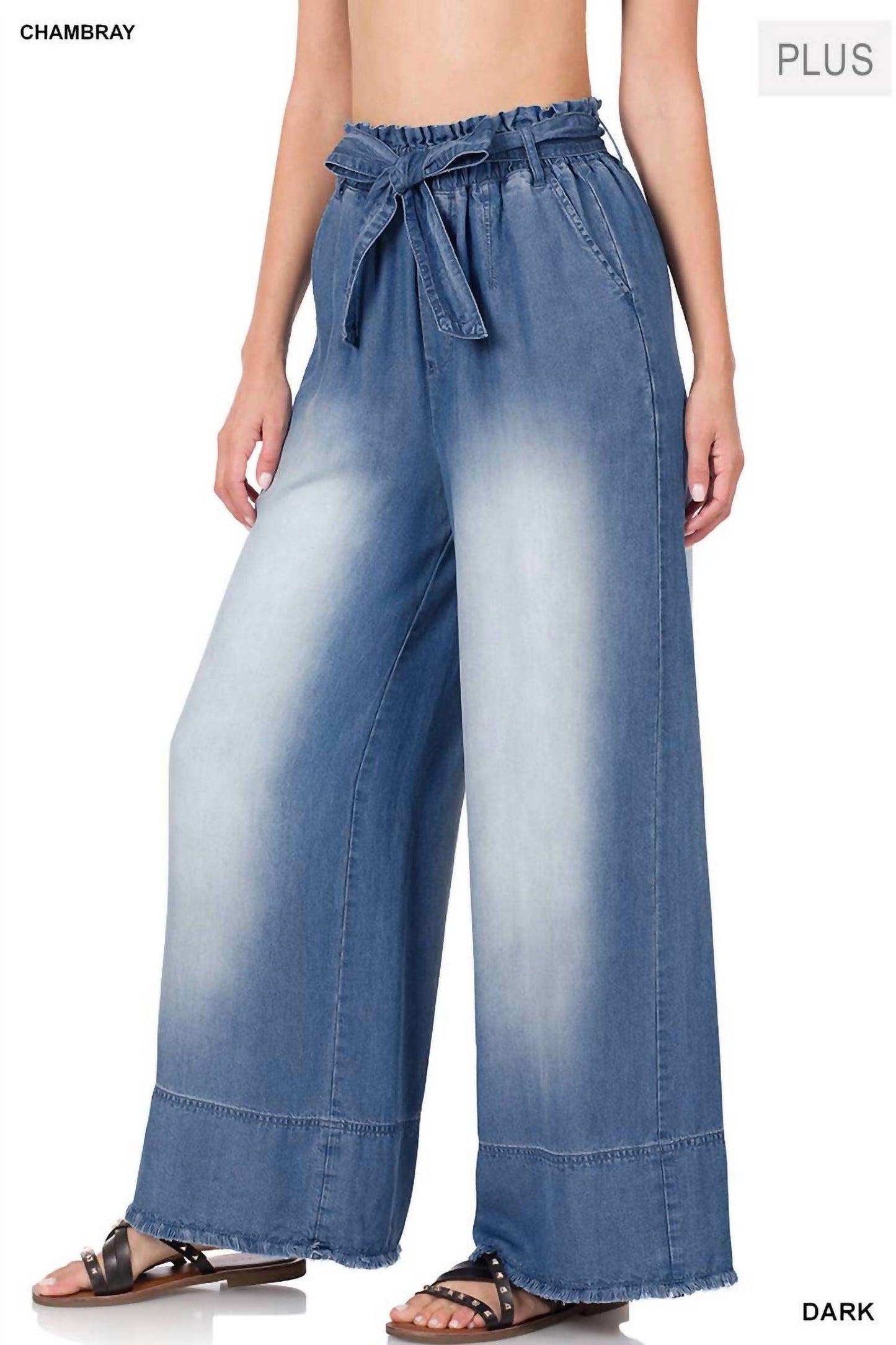 42Pops - Paperbag Waist Belted Wide Leg Pants - Plus
