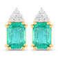 2.87 Carat Genuine Ethiopian Emerald and White Diamond 14K Yellow Gold Earrings