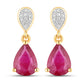 2.46 Carat Genuine Ruby and White Diamond 14K Yellow Gold Earrings