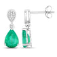 2.28 Carat Genuine Zambian Emerald and White Diamond 14K White Gold Earrings
