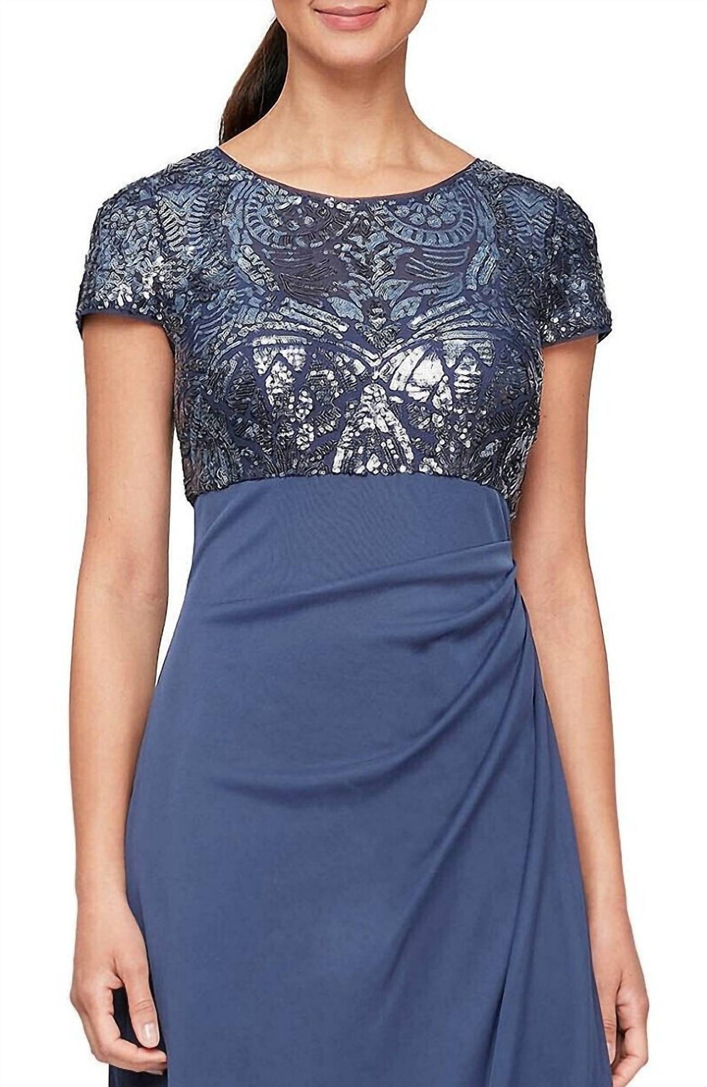 Alex Evenings - Long Empire Sequin Side Ruffle Gown