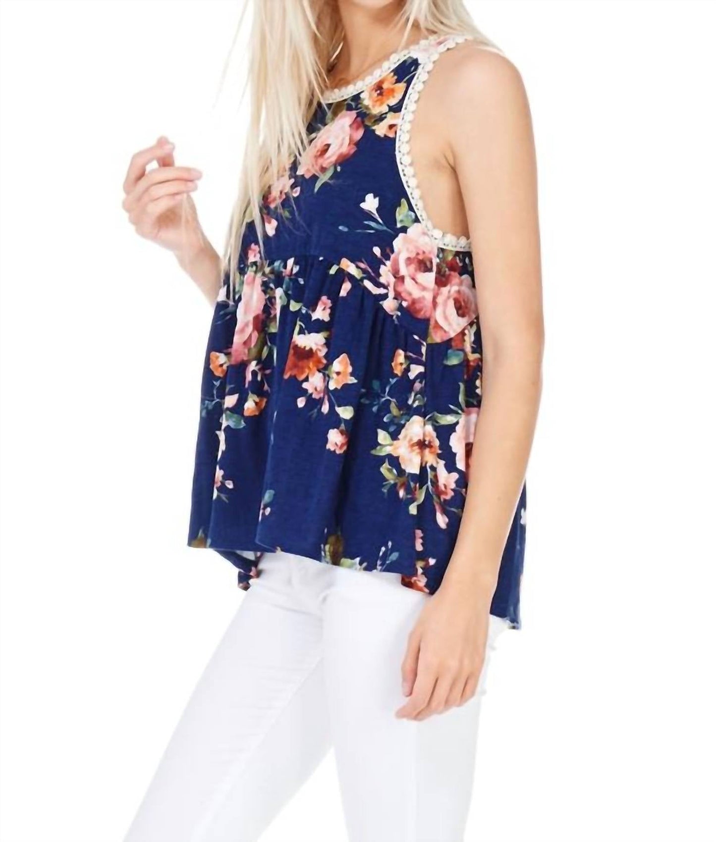 7Th Ray - Floral Print Racerback Babydoll Top