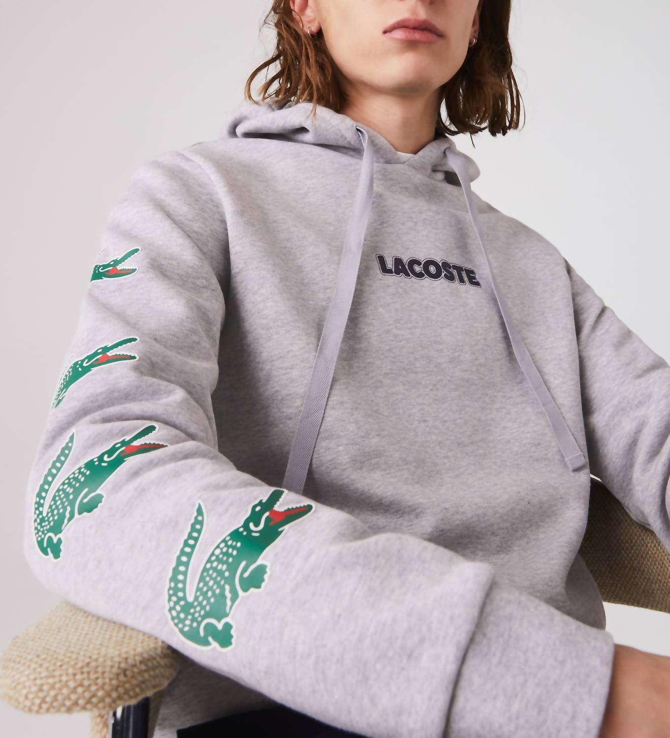 Lacoste - पुरुषों की क्रोकोडाइल प्रिंट वाली हुड वाली कॉटन स्वेटशर्ट