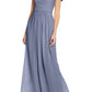 Adrianna Papell - Off Shoulder Ruched Piping Detail Crepe Chiffon Gown