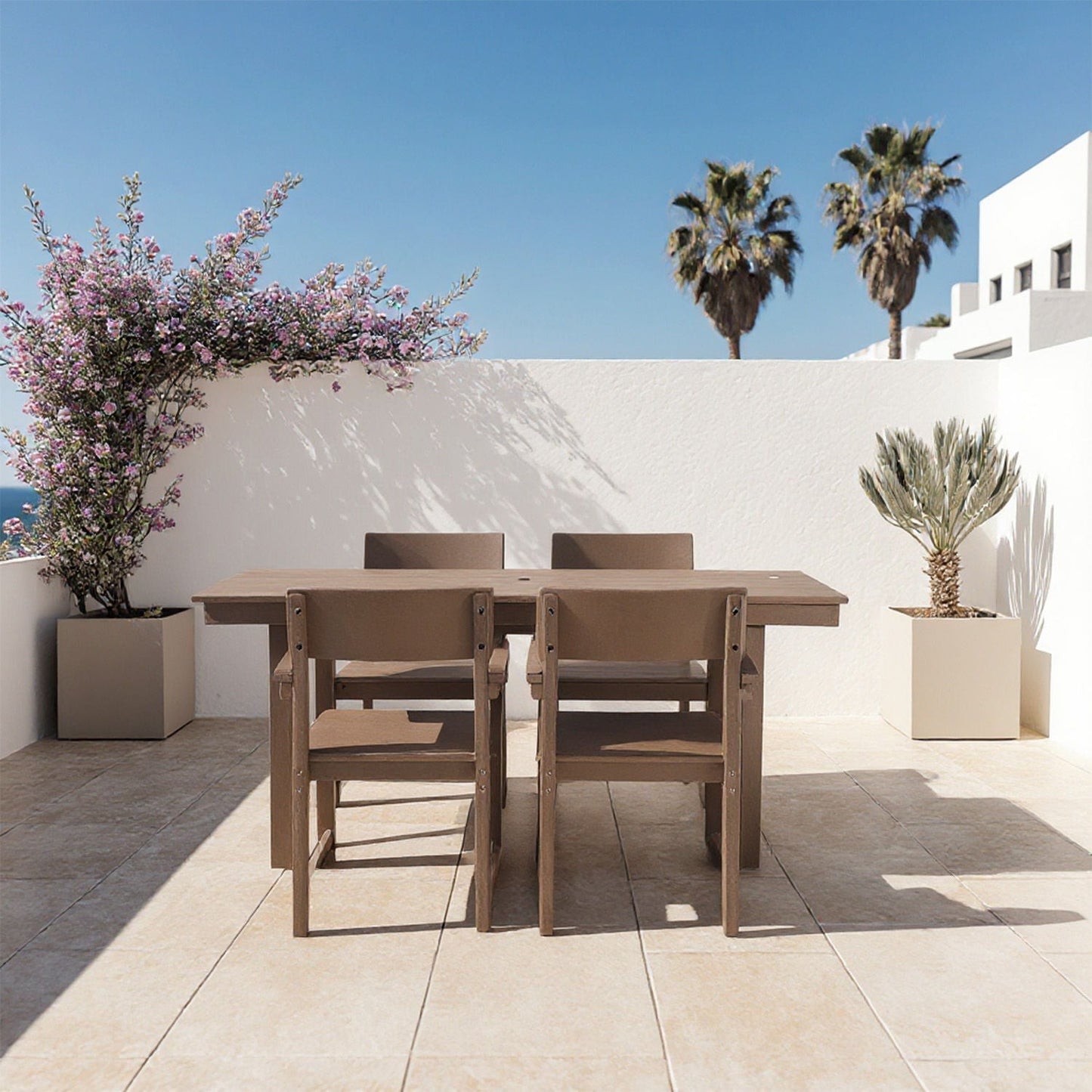 5 Piece Outdoor Dining Set with Umbrella Hole and 4 Armrest Chairs