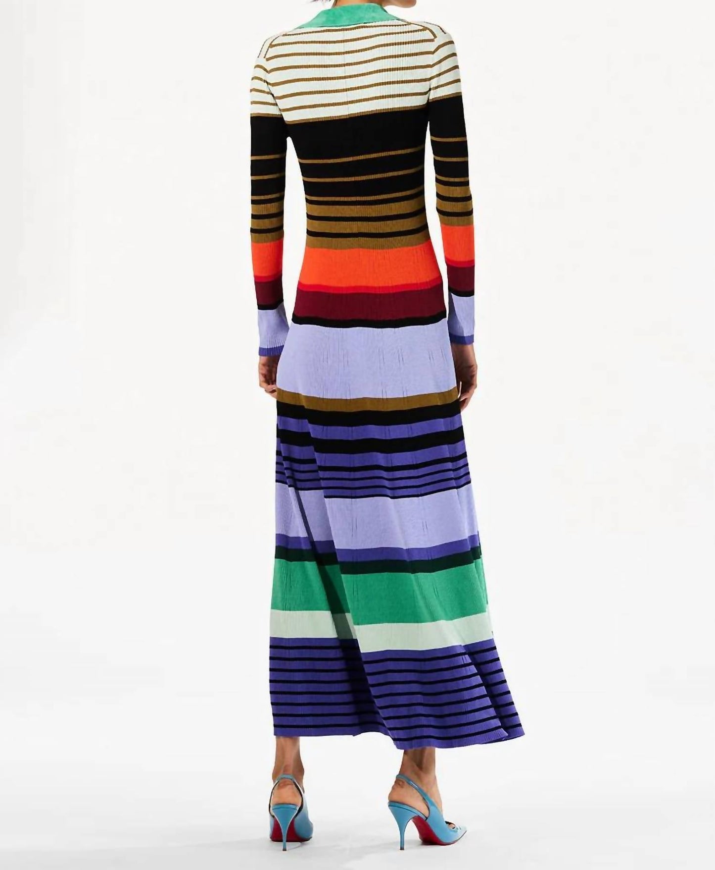 Christopher John Rogers - Striped Ribbed Long Sleeve Maxi Polo Dress