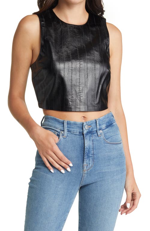Good American Faux Leather Crop Top in Blackeel001, Size 2