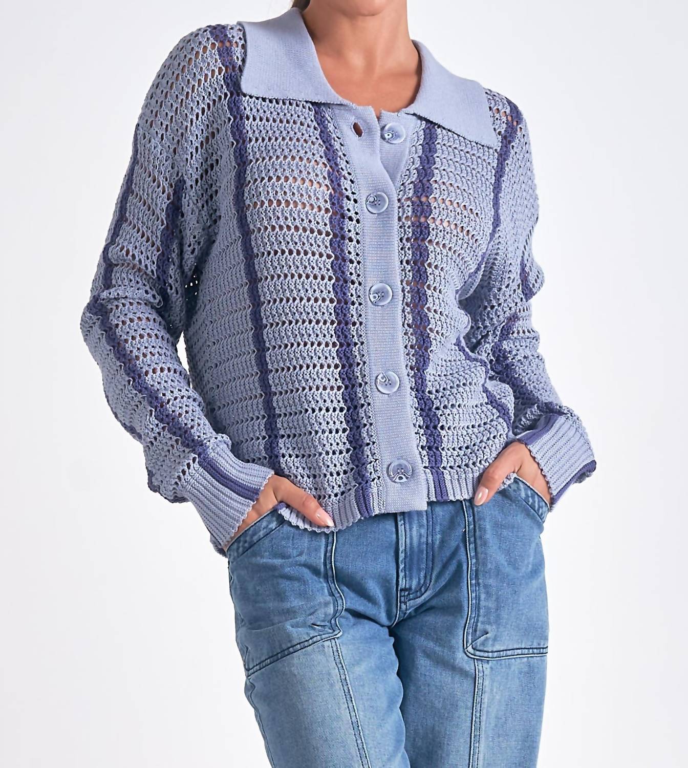 Elan - Sweater V Neck Button Down