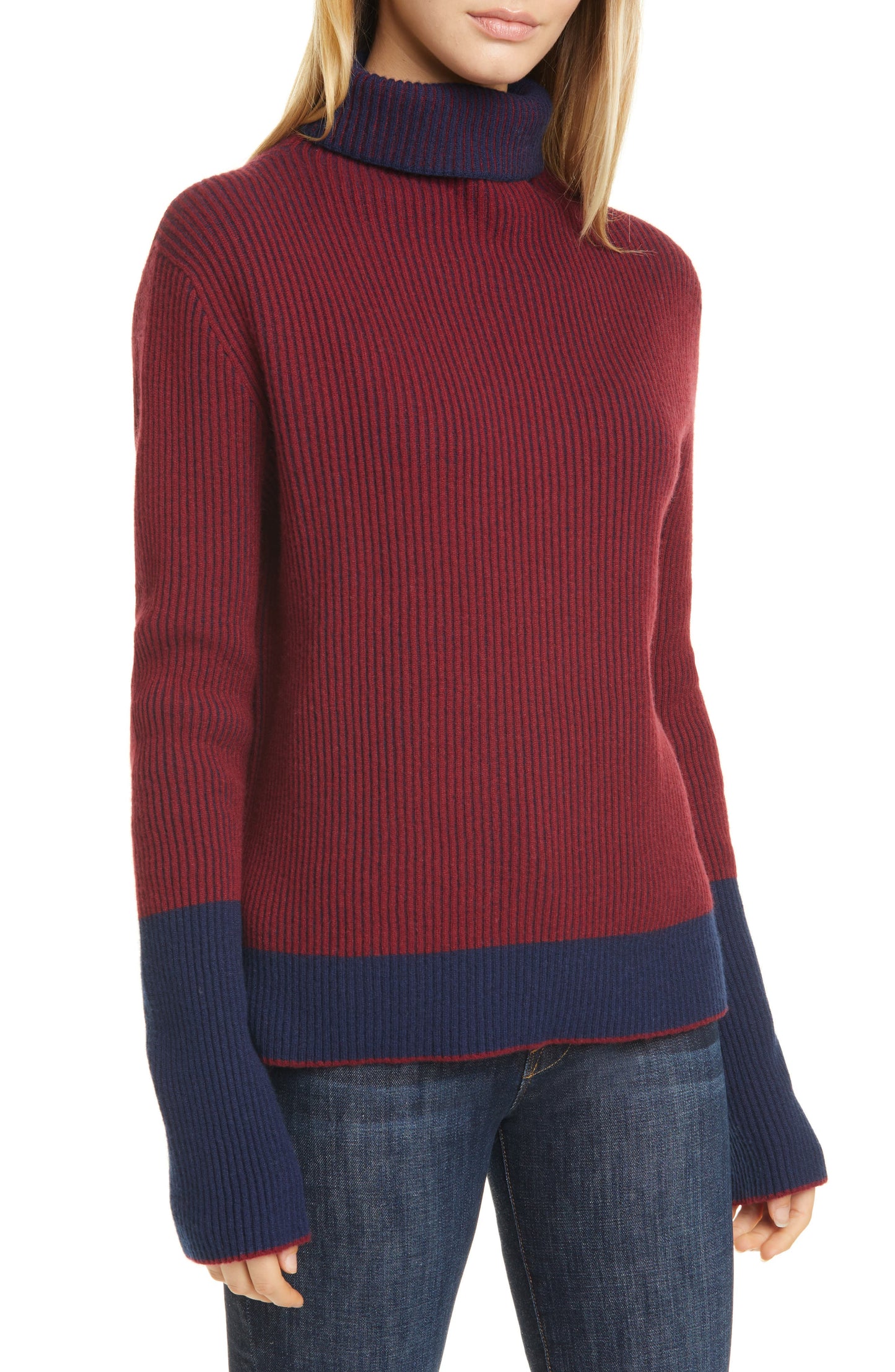 La Ligne Turtleneck Cashmere Sweater Burgundy Navy Size Large