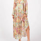 Baevely By Wellmade - Paisley Floral Metallic Striped Tiered Long Puff Sleeve Maxi Dress