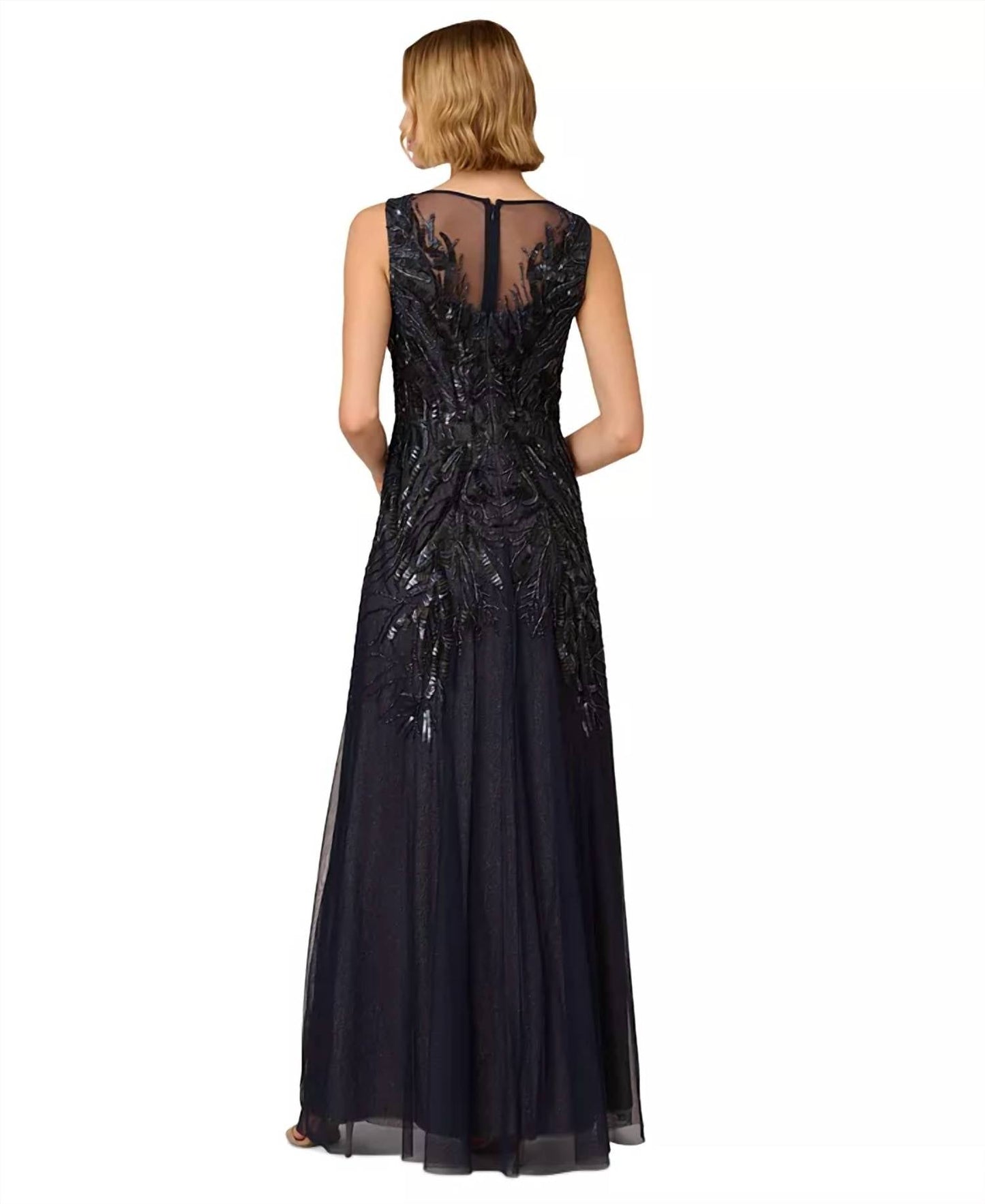Adrianna Papell - Bead Metallic Mesh Gown