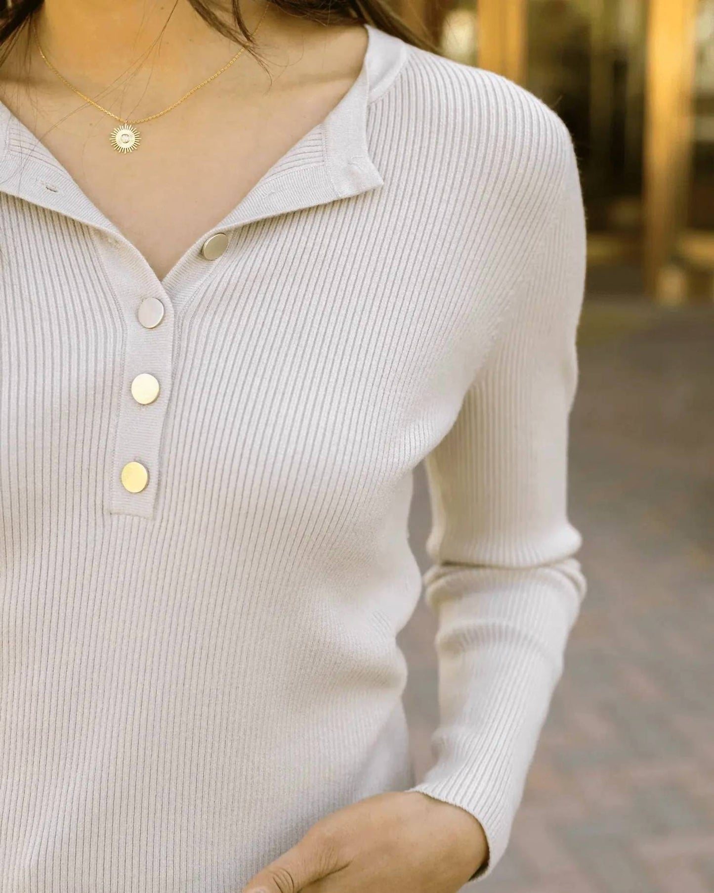 Grace & Lace - Ribbed Henley Sweater