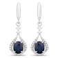 0.86 Carat Genuine Blue Sapphire and White Diamond 14K White Gold Earrings