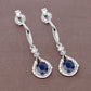 0.86 Carat Genuine Blue Sapphire and White Diamond 14K White Gold Earrings