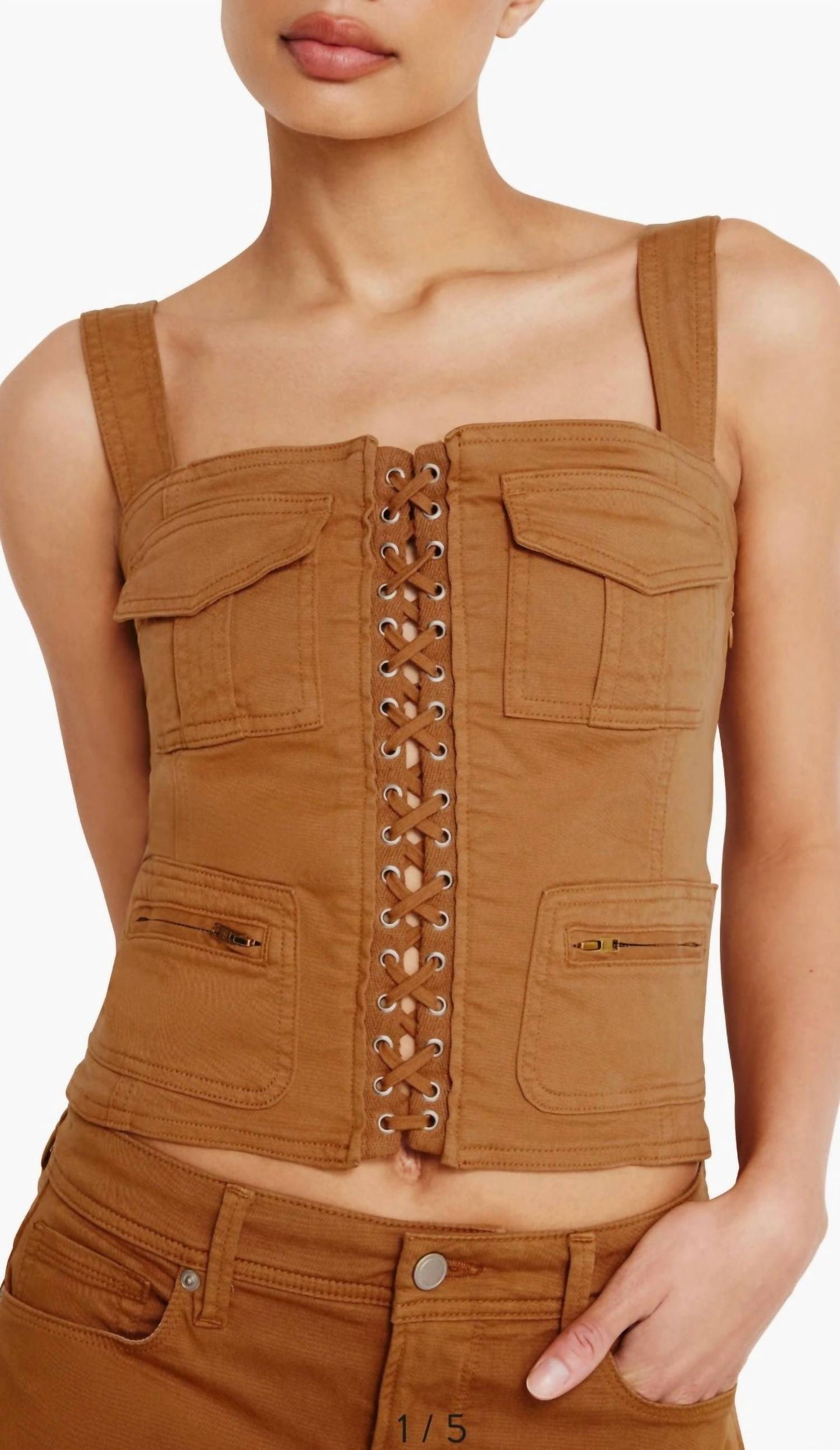 Good American - Twill Lace Up Tank