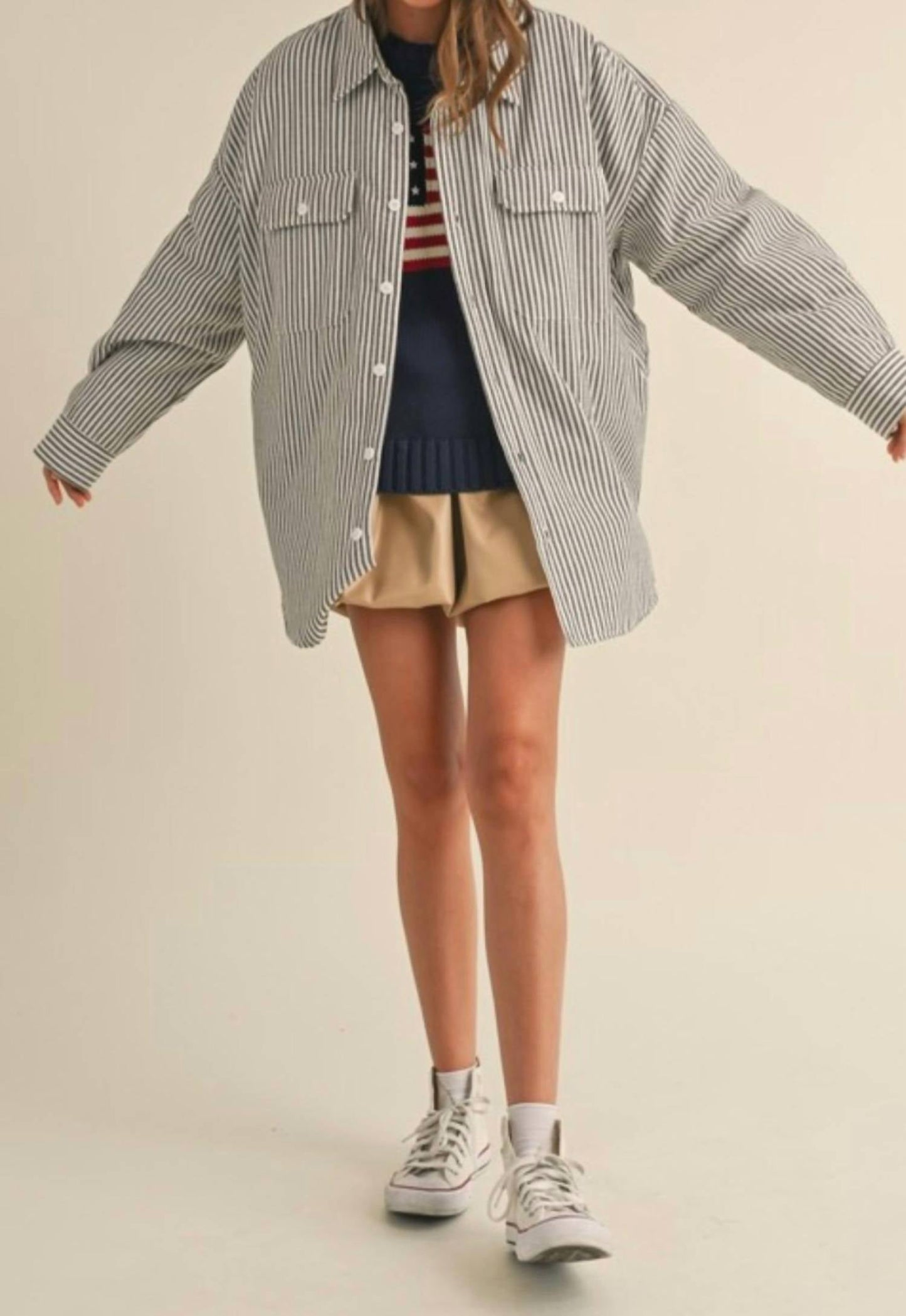 Klesis - Striped Padded Oversized Shacket