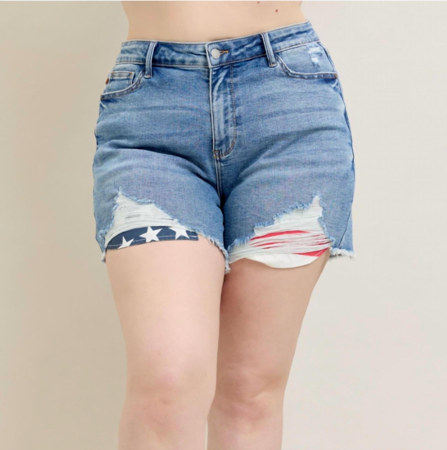 Judy Blue - Americana Flag Print Fray Hem Shorts