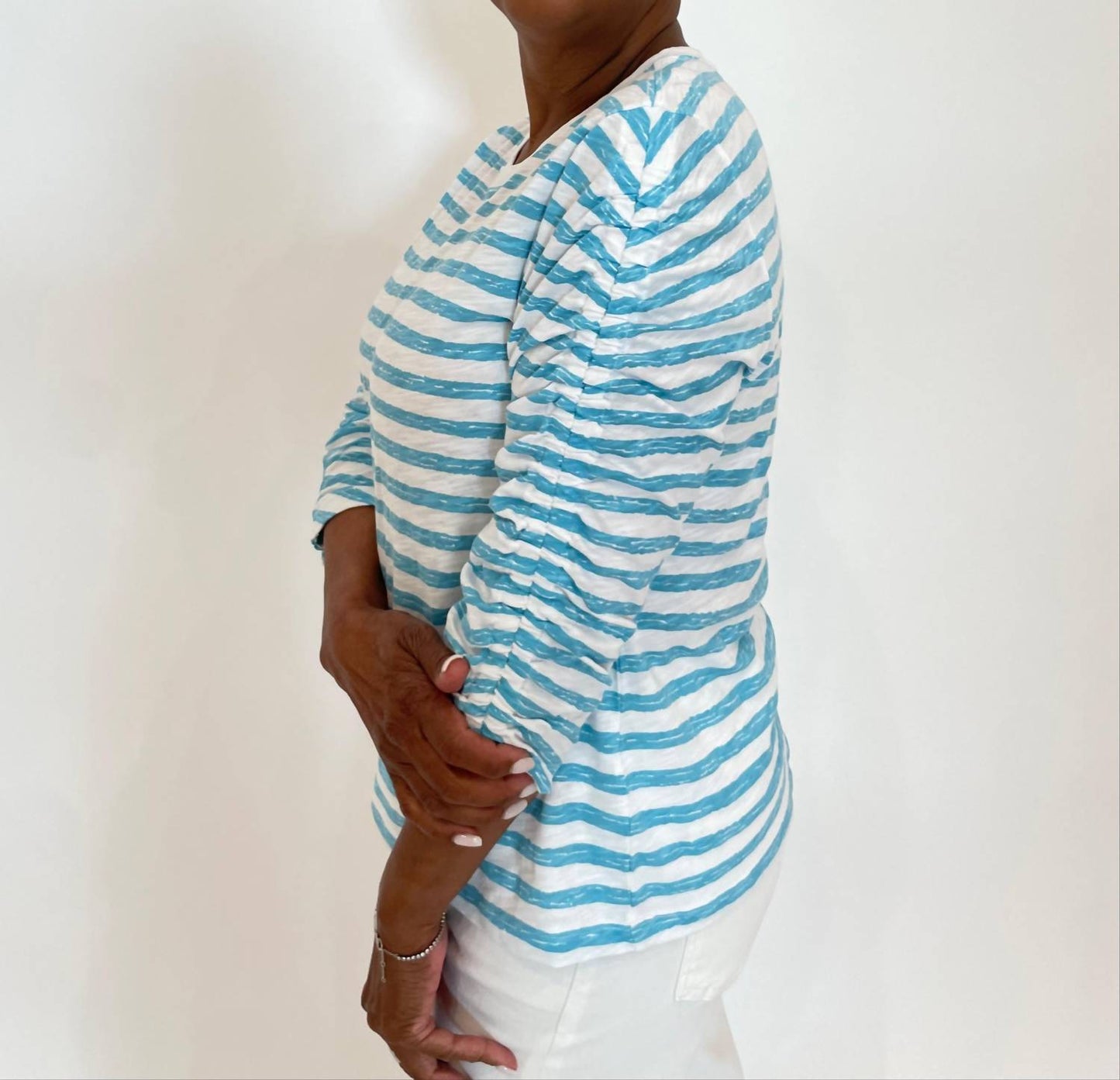 Elliott Lauren - Stripe Ruched Sleeve Tee
