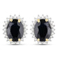 3.32 Carat Genuine Blue Sapphire and White Diamond 14K Yellow Gold Earrings