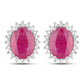 3.14 Carat Genuine Ruby and White Diamond 14K White Gold Earrings