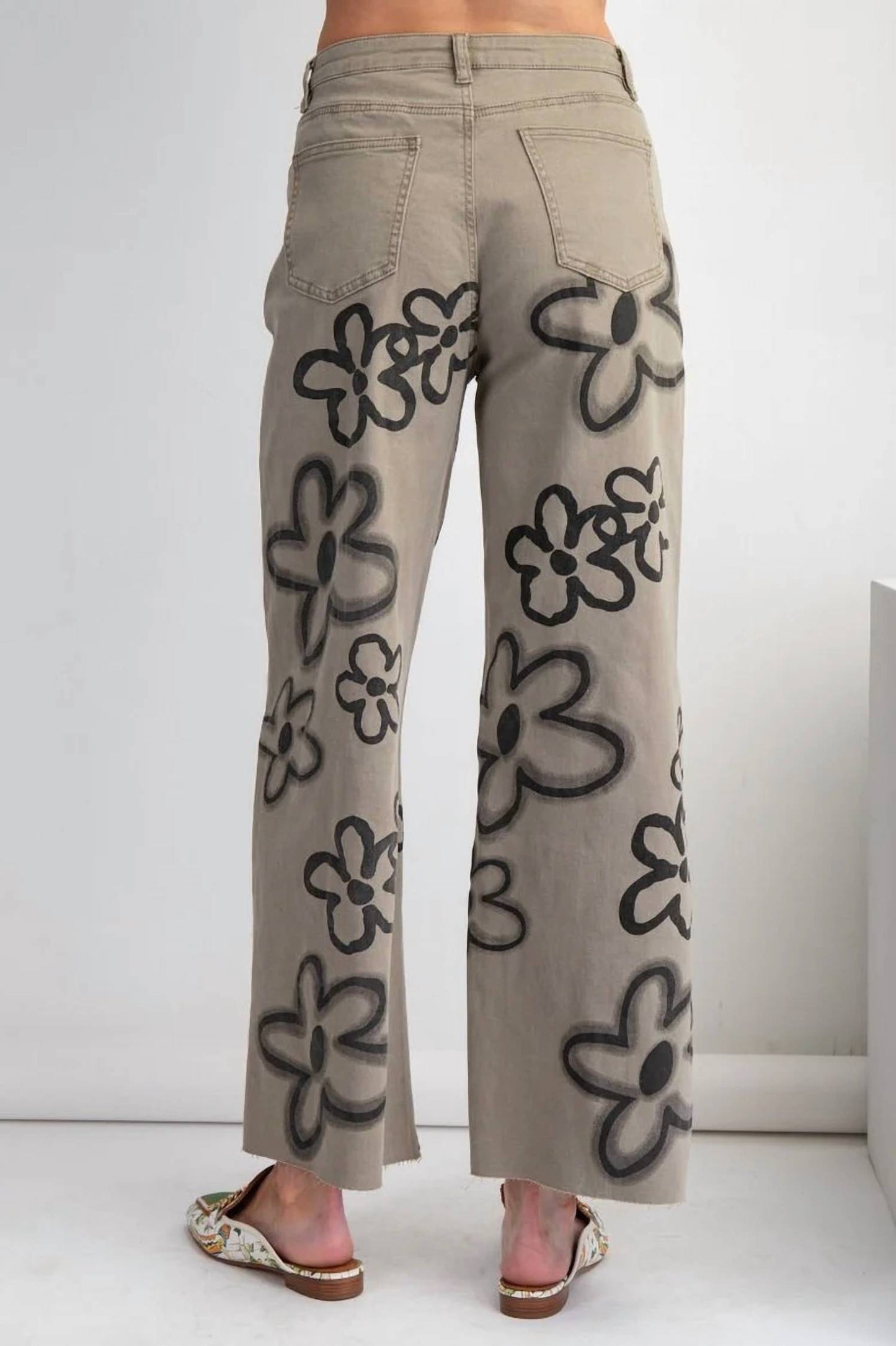 Easel - Flower Print Washed Wide Pants