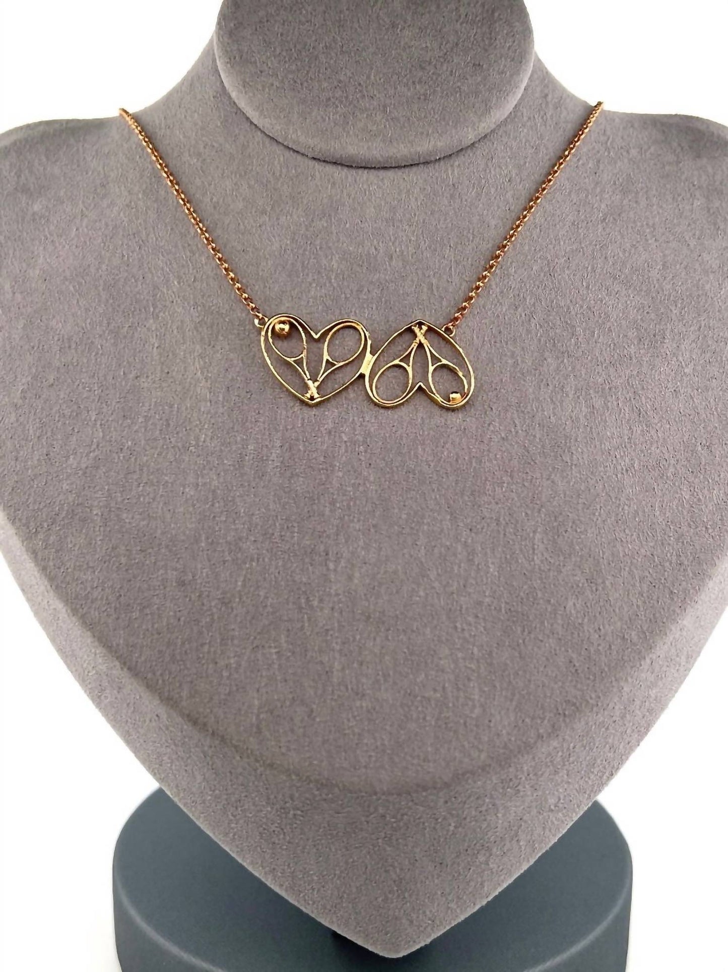 Love Love Tennis - Women's Double Heart Rackets Tennis Necklace