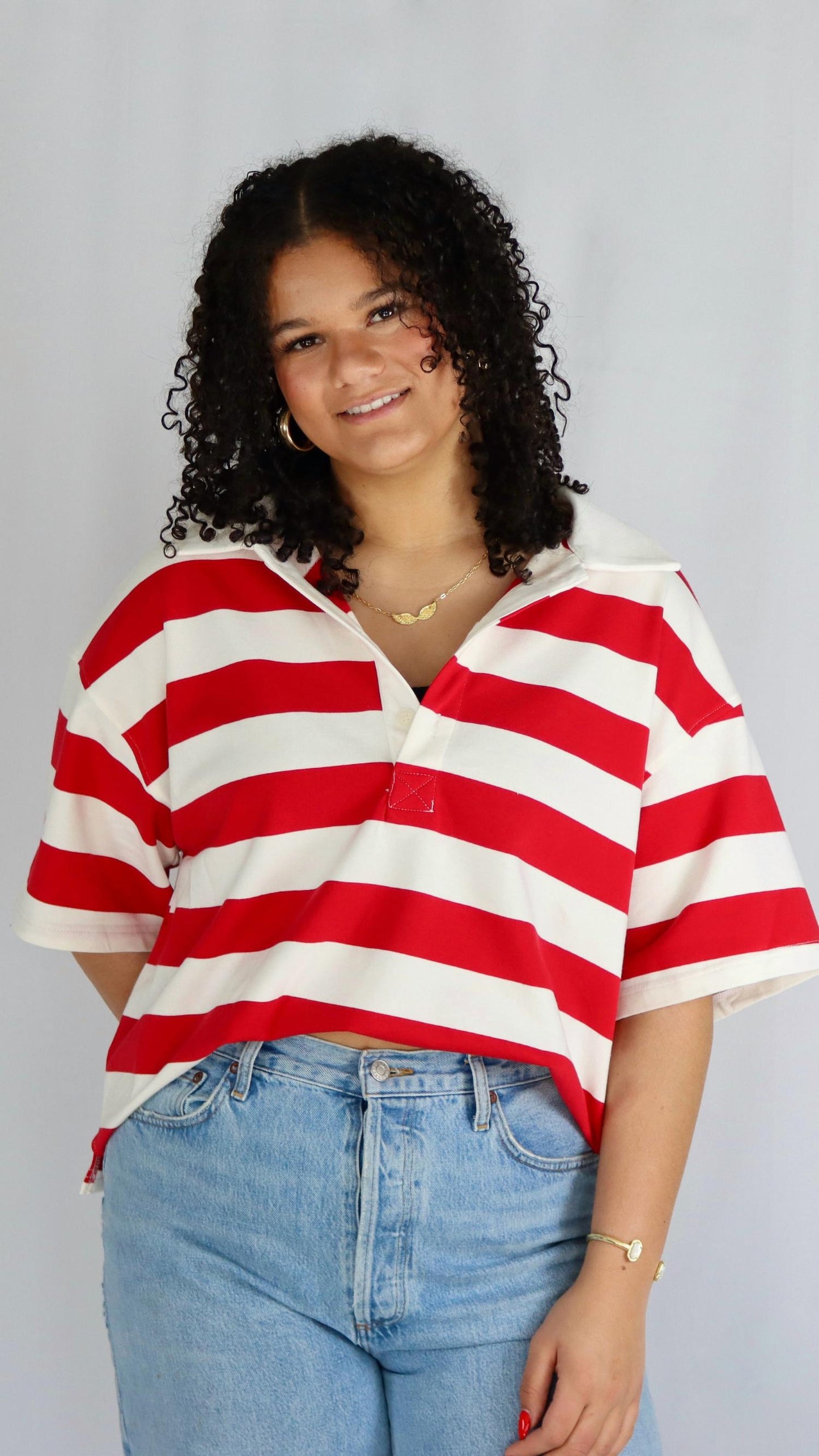 Buttermelon - Striped Oversized Polo Shirt