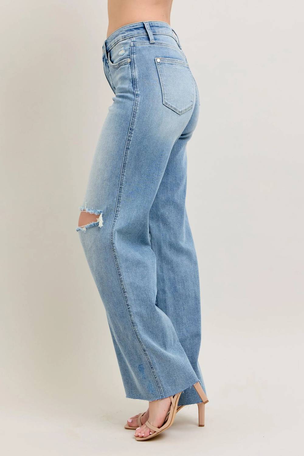 Judy Blue - Mid-rise Tummy Control & Destroy Wide Leg Jean
