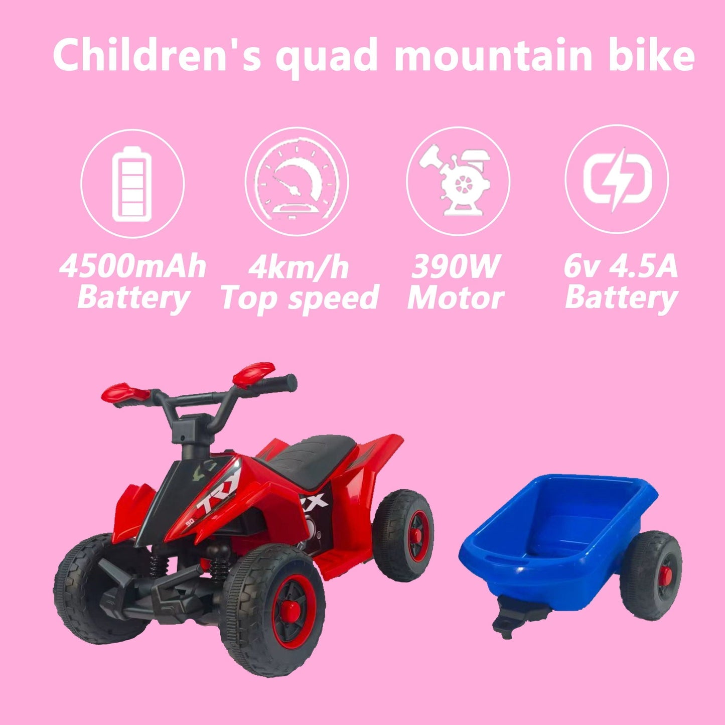 6V Kids Electric ATV With Headlights, MP3, USB & Volume Control, 4 Wheel Ride-On Vehicle - Red