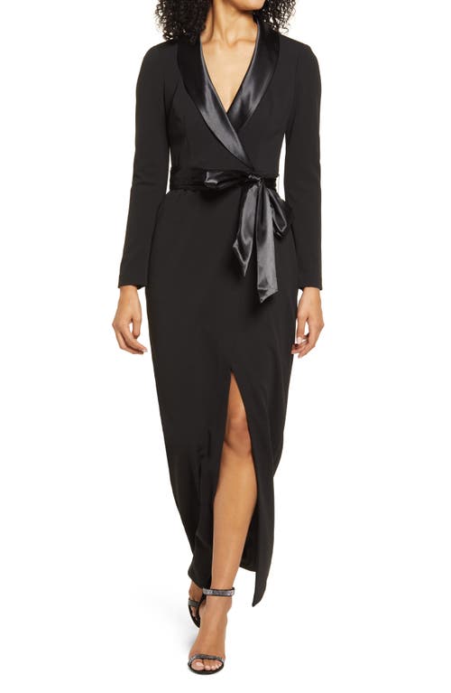 Eliza J Long Sleeve Tuxedo Gown in Black, Size 8