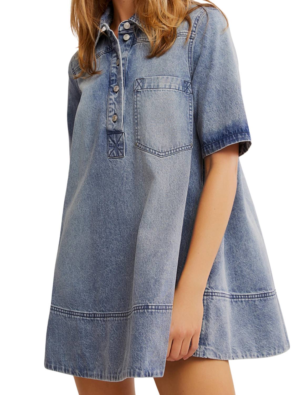 Free People - रेमिनो डेनिम मिनी ड्रेस