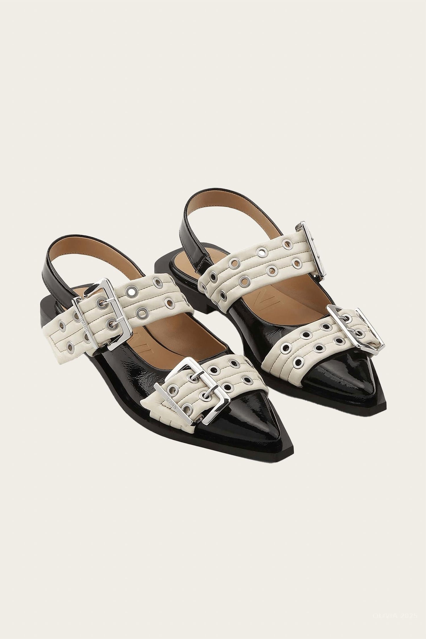 Ganni - Women's Feminine Buckle Ballerina Naplack Sandal