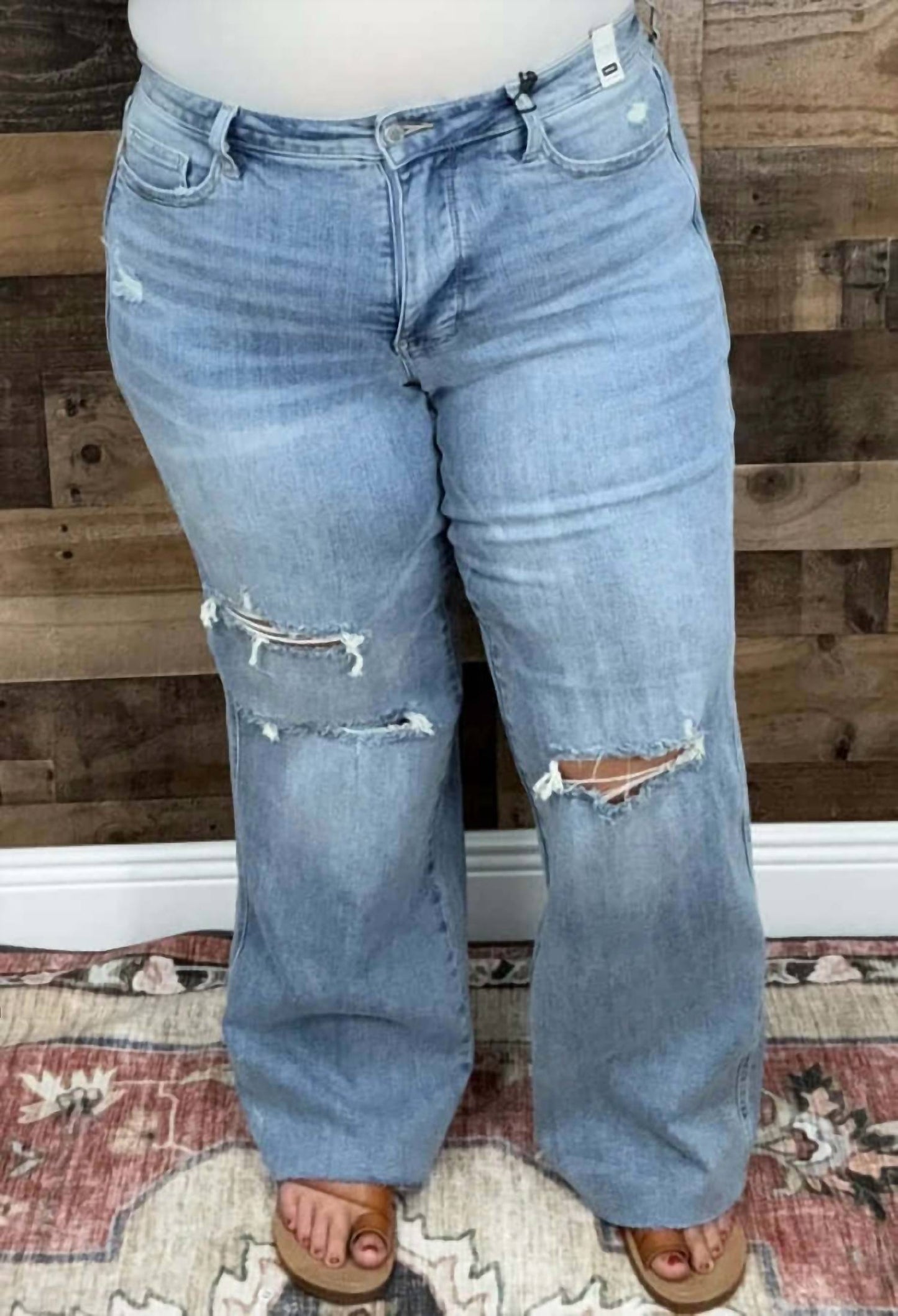 Judy Blue - Mid Rise Tummy Control Distressed Wide Leg Jeans - Plus