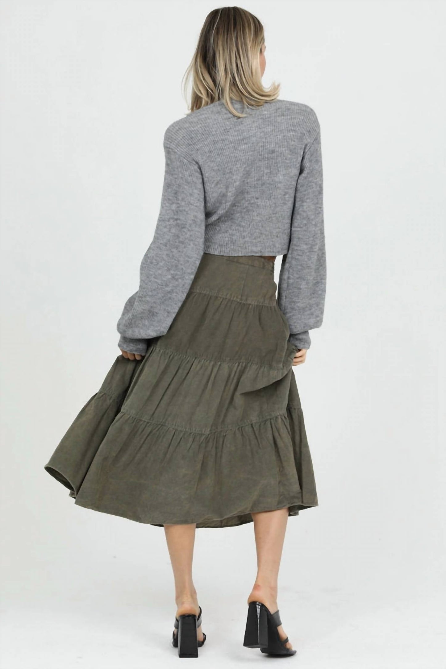 Angie - Button Front Tiered Corduroy Skirt