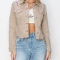 Risen - Full Size Raw Hem Button Up Cropped Denim Jacket Plus Size