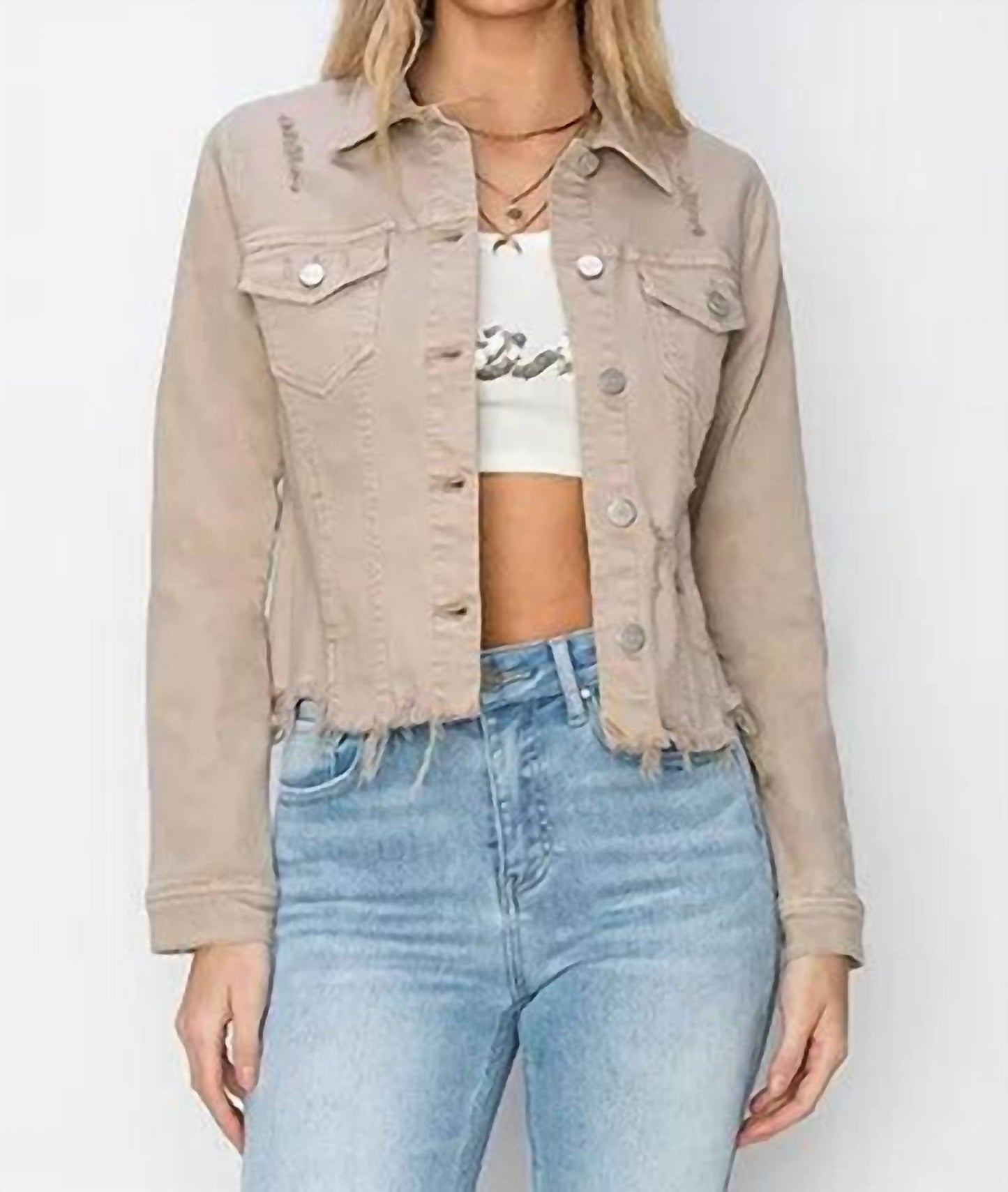 Risen - Full Size Raw Hem Button Up Cropped Denim Jacket Plus Size