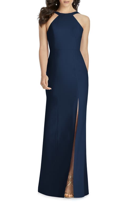 dessy-collection-cutaway-shoulder-crepe-column-gown-in-midnight-size-14