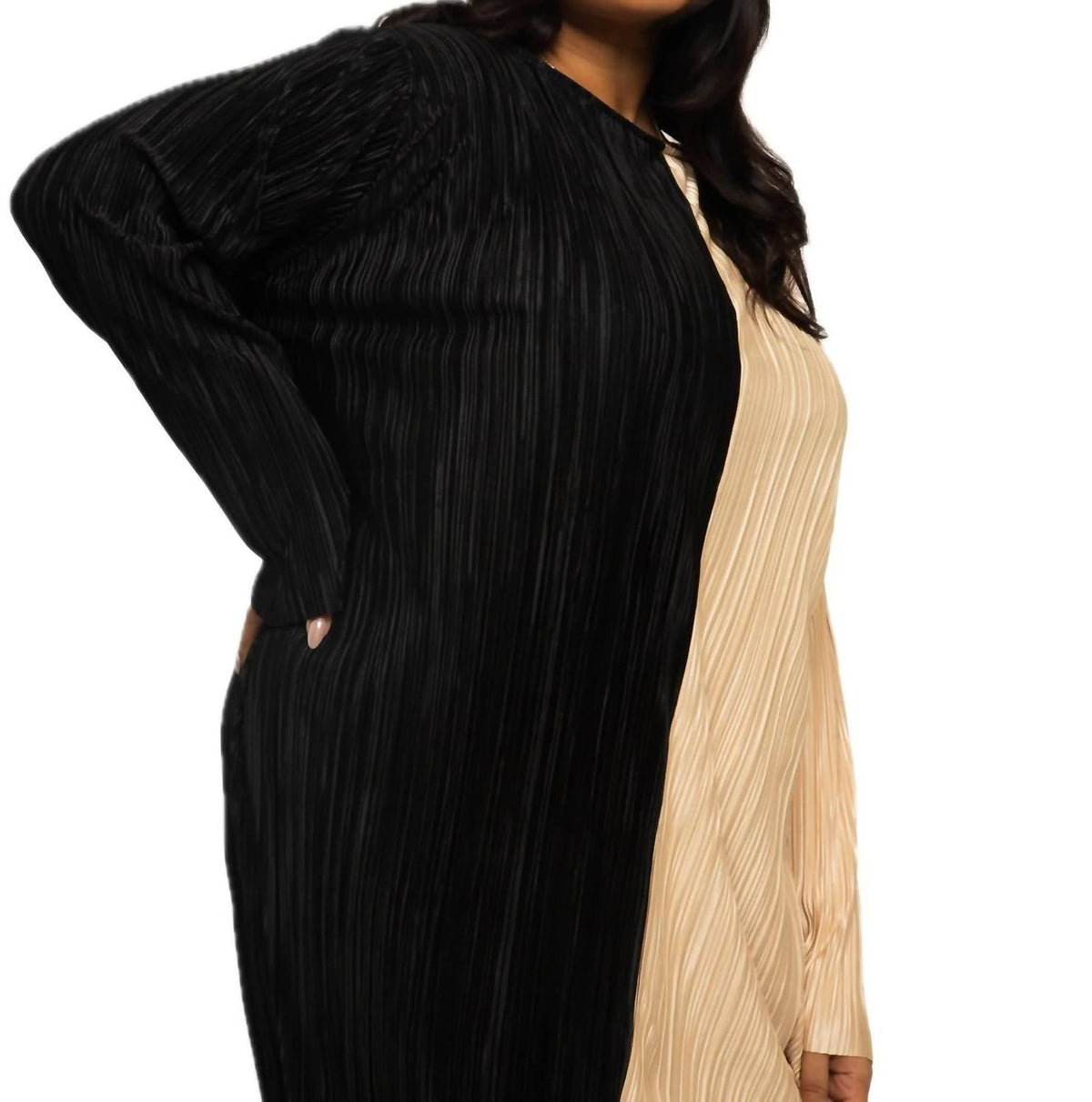 Fashion Szn Curve - Long Sleeve Colour Block Midaxi Dress