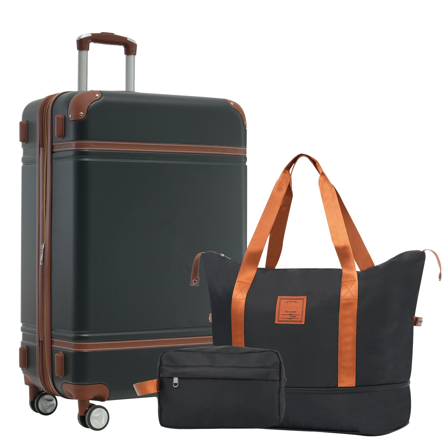 3-Piece Luggage Set – 24" ABS Hard Shell Suitcase with Duffel &Toiletry Bag, TSA Lock & 360° Spinner Wheels, Black