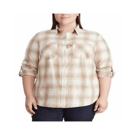 Ralph Lauren Women s Plus Plaid Roll Tab Sleeve Shirt White Size 2XL
