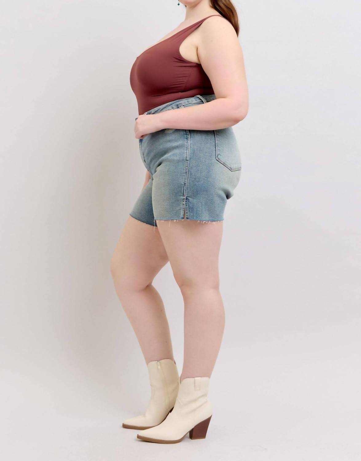 Judy Blue - High Waist Vintage Wash Side Slit Denim Short