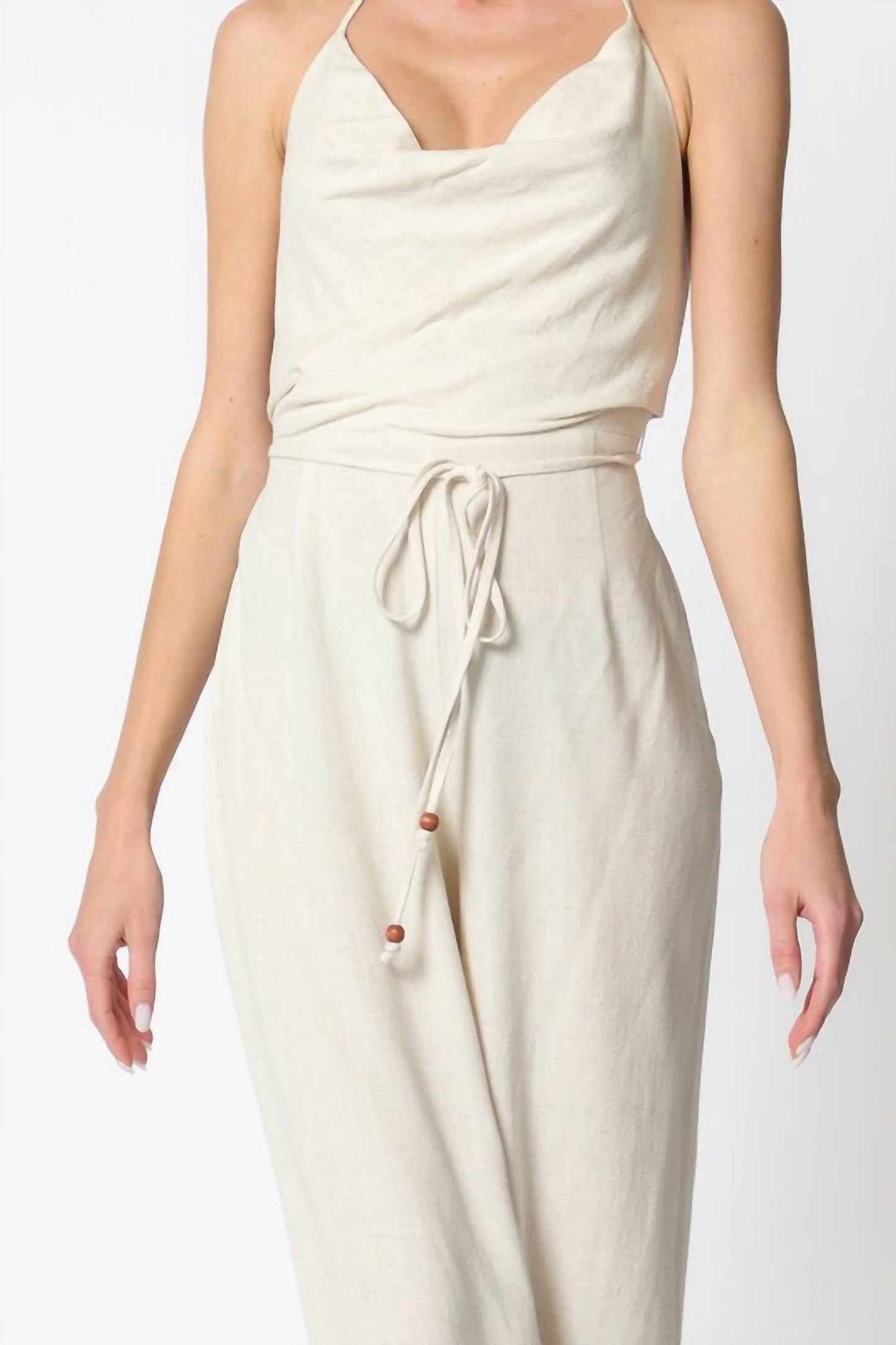 Aakaa - Iris Cowl Tie Back Neck Backless Belted Jumpsuit