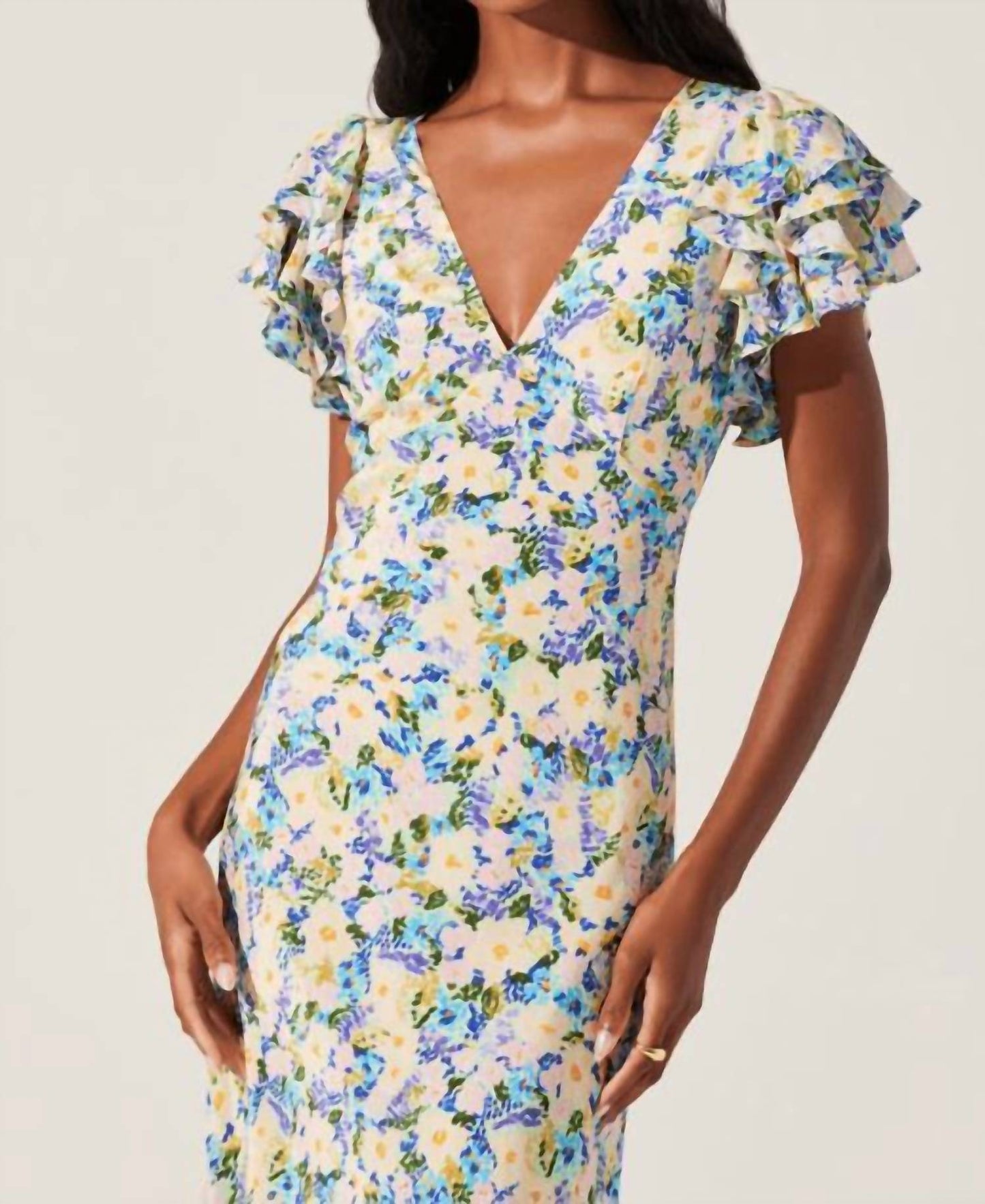 Astr - Celestine Floral Flutter Sleeve Maxi Dress