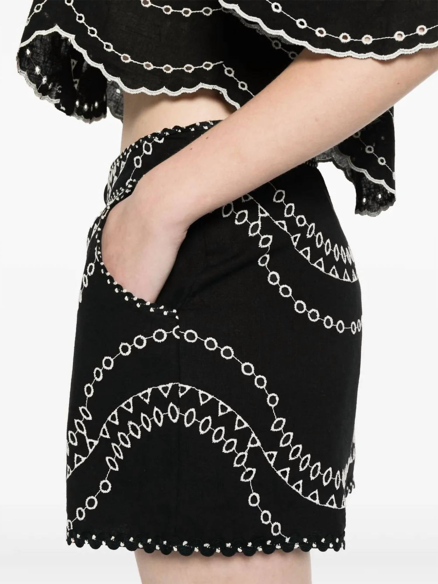 Charo Ruiz - Drea Embroidered Cotton Linen Short