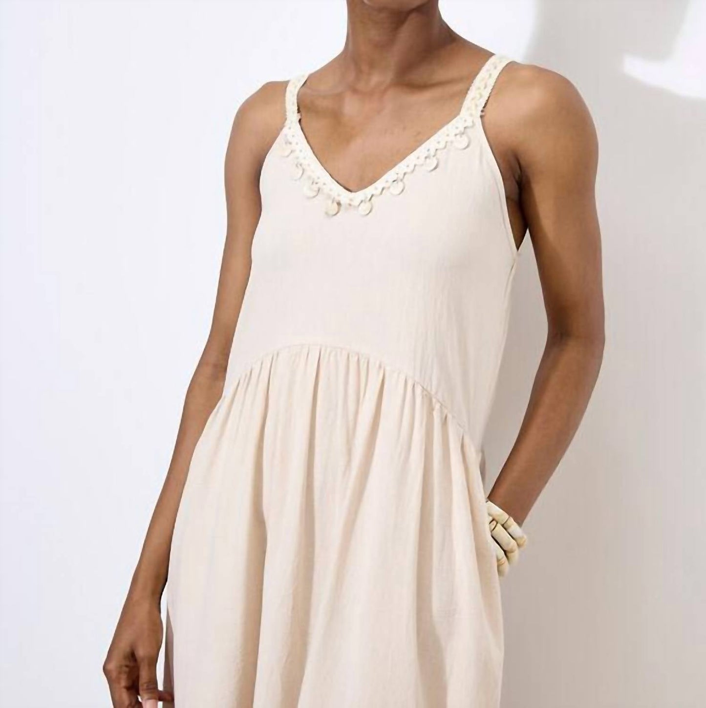Apricot - Bead Embellished Tiered Midi-dress