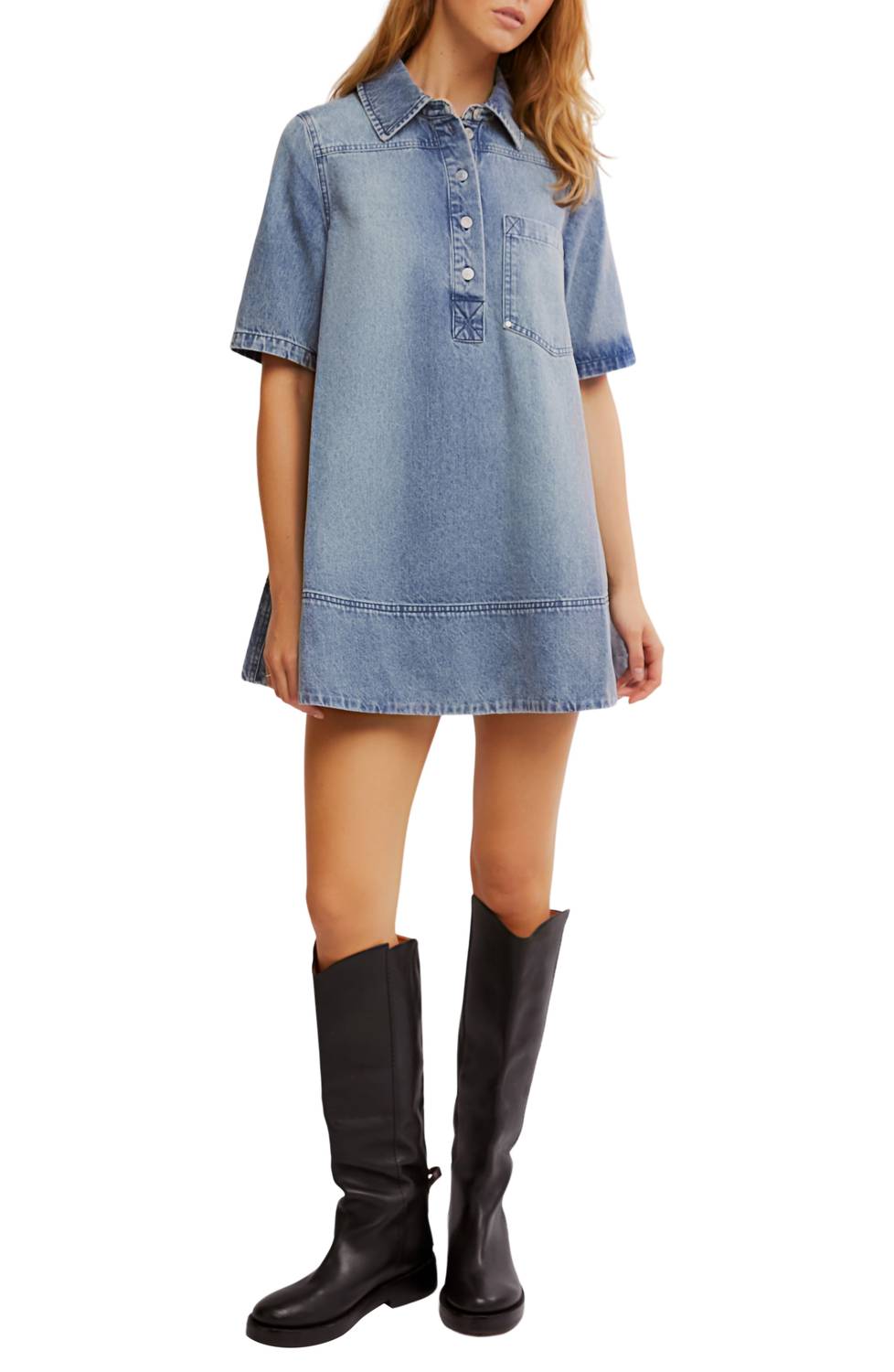 Free People - रेमिनो डेनिम मिनी ड्रेस