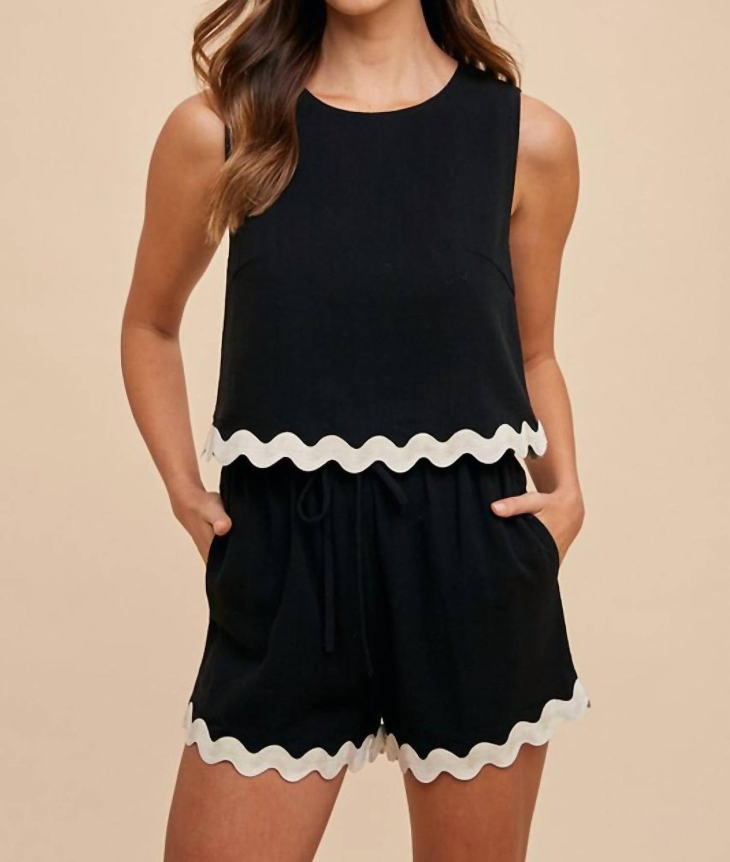 Anniewear - Ric Rac Trim Detailed Top and Short Set