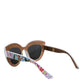 Dolce & Gabbana - Women's Wood Crystal Brass Frame Floral Hand Paint Sunglasses