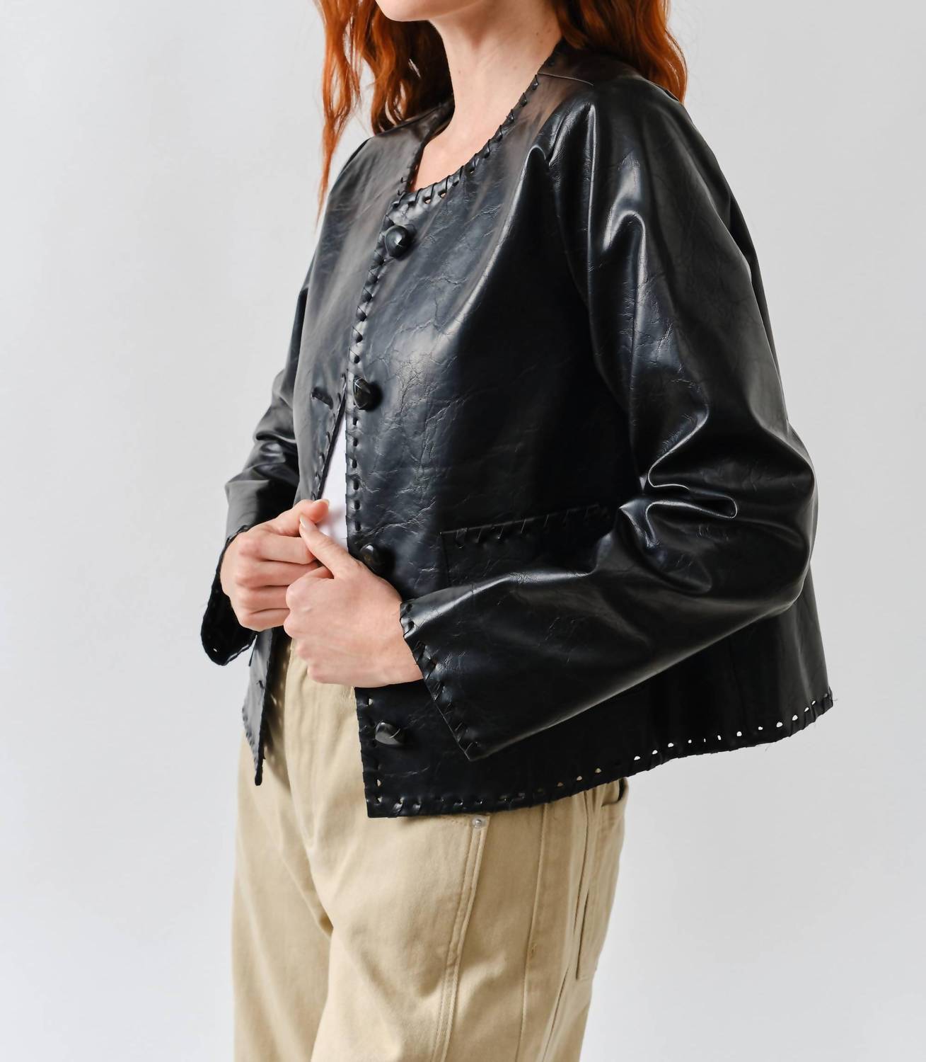 Aaron & Amber - Whipstitch Faux Leather Jacket